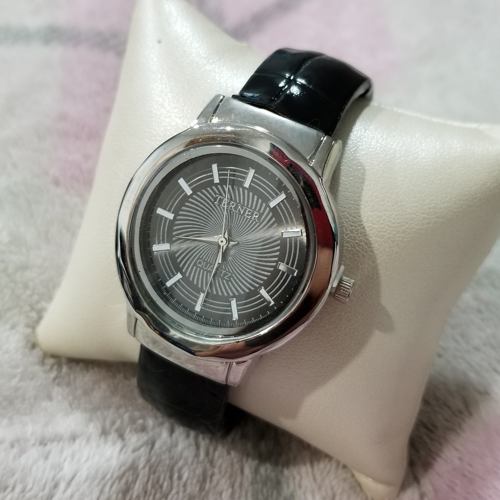 Terner black leather cuff watch